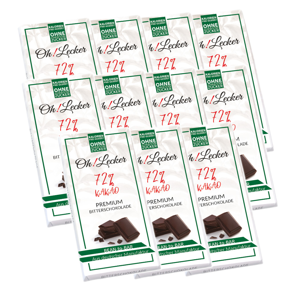 11 x Oh! Lecker Stevia* Bitterschokolade, 72% Kakao, 80g