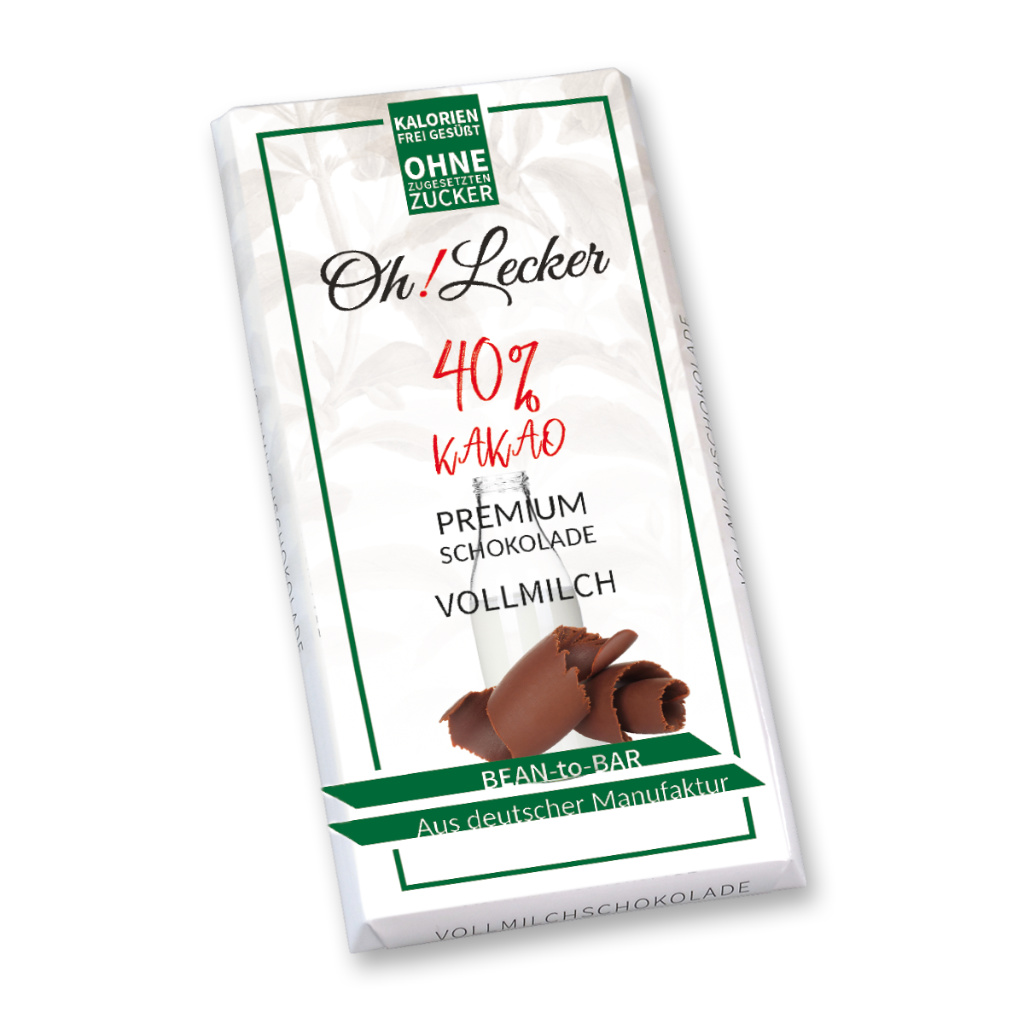 4 x Oh! Lecker Stevia* Vollmilchschokolade, 40% Kakao, 80g