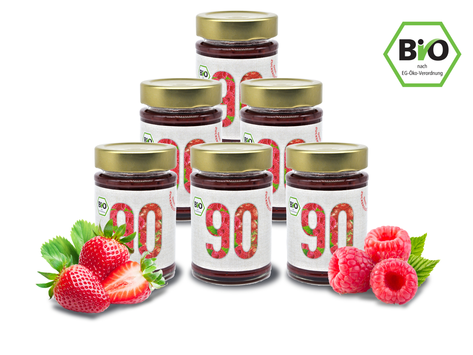 6x Sibani BIO 90% Fruchtaufstrich, Himbeere-Erdbeere , mit Erythrit* gesüßt, 180g