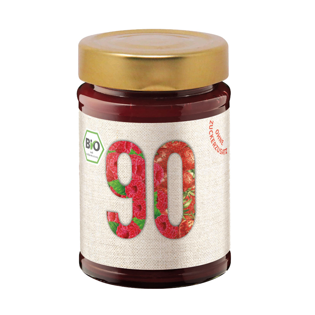 Sibani BIO 90% Fruchtaufstrich, Himbeere-Erdbeere, mit Erythrit* gesüßt, 180g