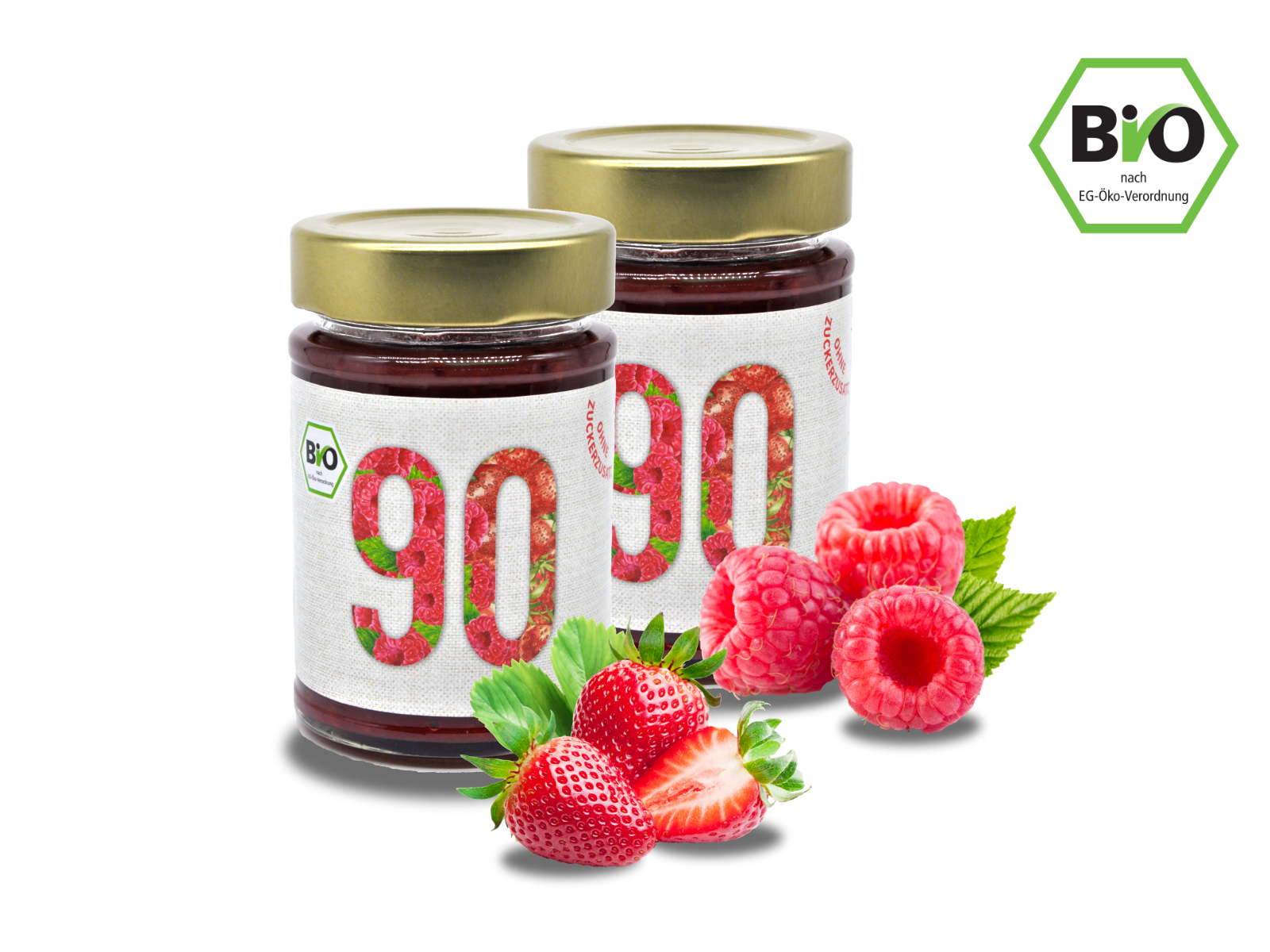 2x Sibani BIO 90% Fruchtaufstrich, Himbeere-Erdbeere, mit Bio-Erythrit, 180g
